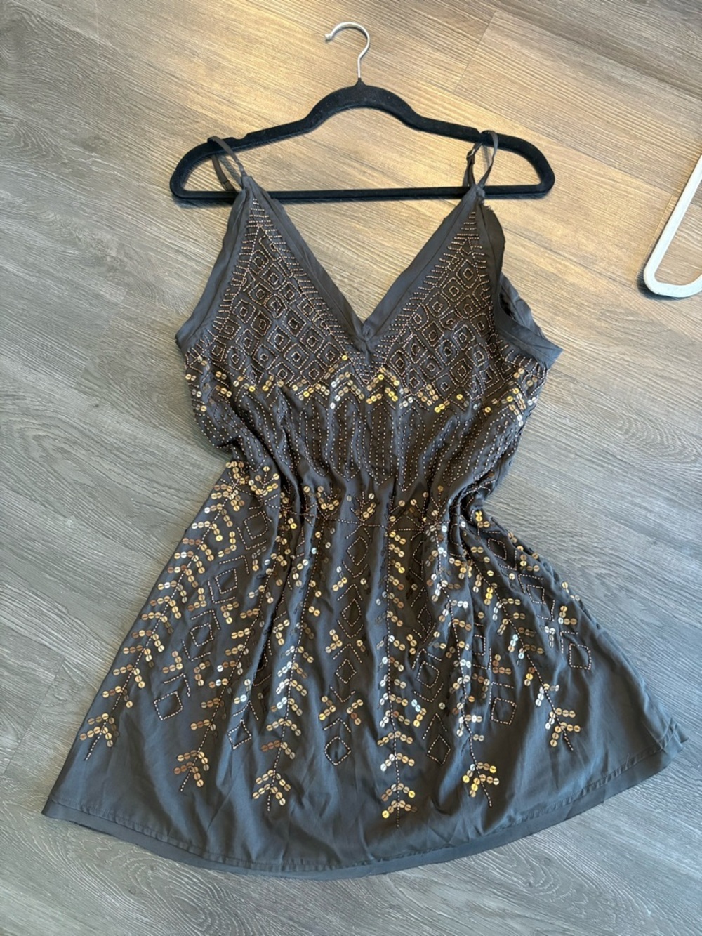 Free People Arizona Black Sequin Embellished V-Back Mini Dress Small - Picture 2 of 11